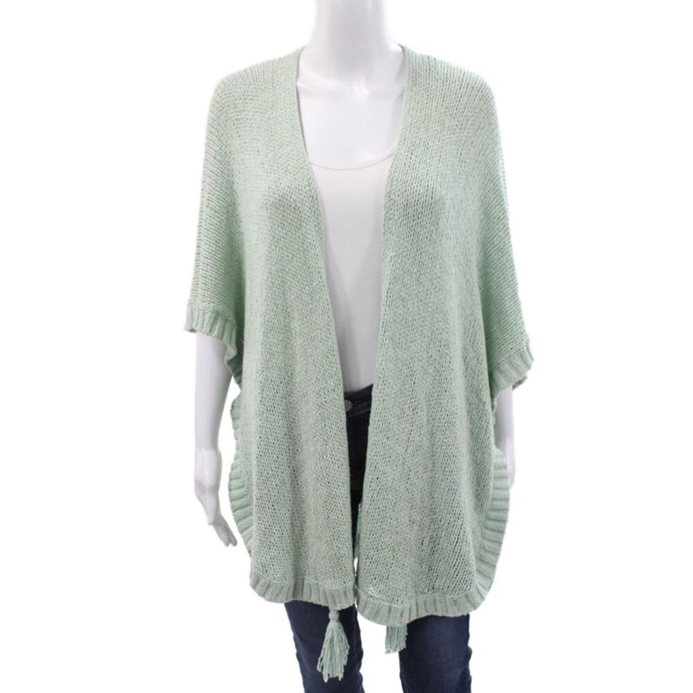 Calypso Saint Barth Women Green V-Neck Boho Cardigan 3/4 Sleeve Cotton Size 0